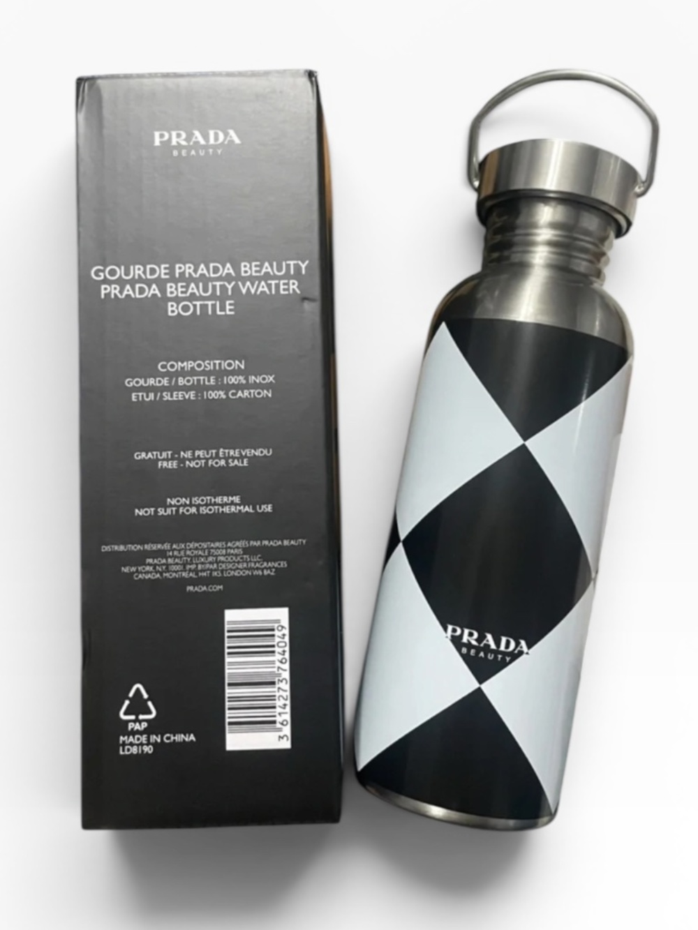 Prada Beauty Diamond-Pattern Stainless Steel Canteen Water Bottle - NIB